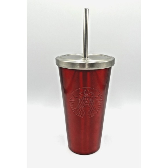 Starbucks Other - Starbucks Stainless Steel 16 oz Tumbler‎ Ruby Red with Silver Lid  & Straw Metal